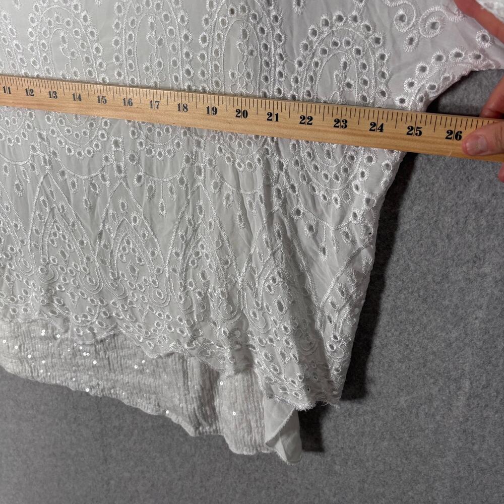 Eyelet Embroidered Top Medium Cottage Scalloped Hem Sequin Layered Made Italy - Picture 8 of 13